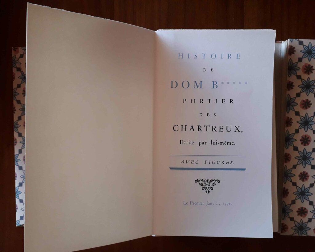 Page de garde du curiosa L'Histoire de Dom B., portier des Chartreux, écrite par lui-même.