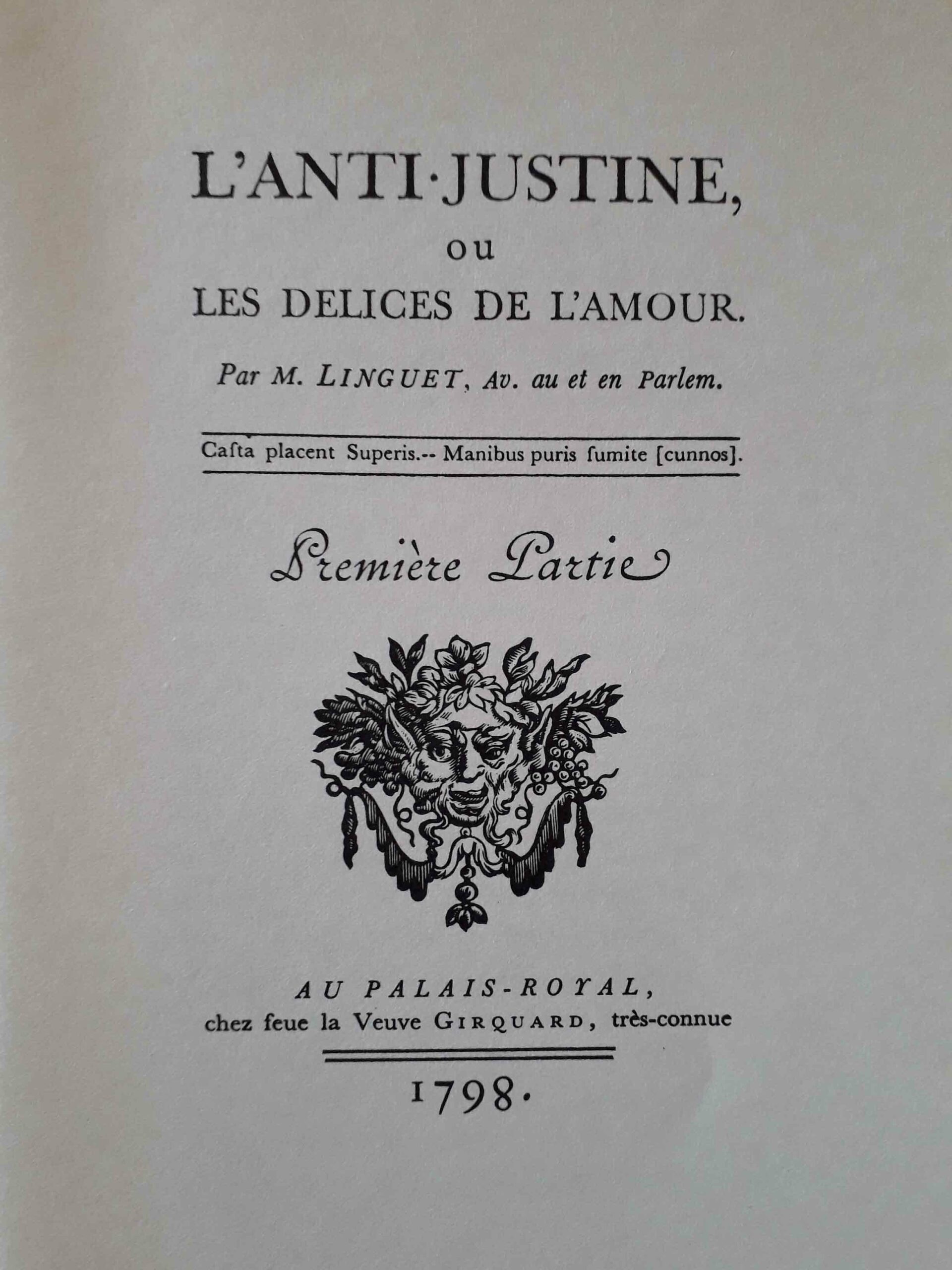 Page de garde du livre L'Anti-Justine ou Les Délices de l'amour, de Restif de la Bretonne