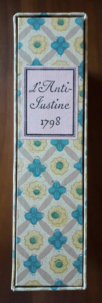 Dos du livre L'Anti-Justine ou Les Délices de l'amour, de Restif de la Bretonne