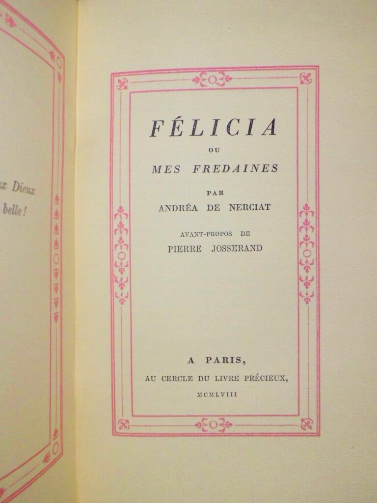 Livre érotique Félica ou mes fredaines par Andréa de Nerciat