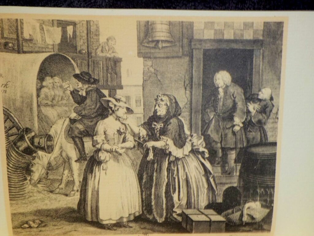 Illustration de William Hogarth pour La Carrière d'une putain de Londres, au Cercle du Livre précieux