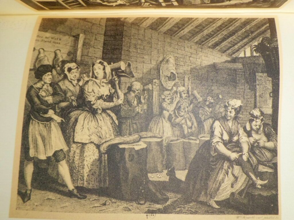Illustration de William Hogarth pour La Carrière d'une putain de Londres, au Cercle du Livre précieux