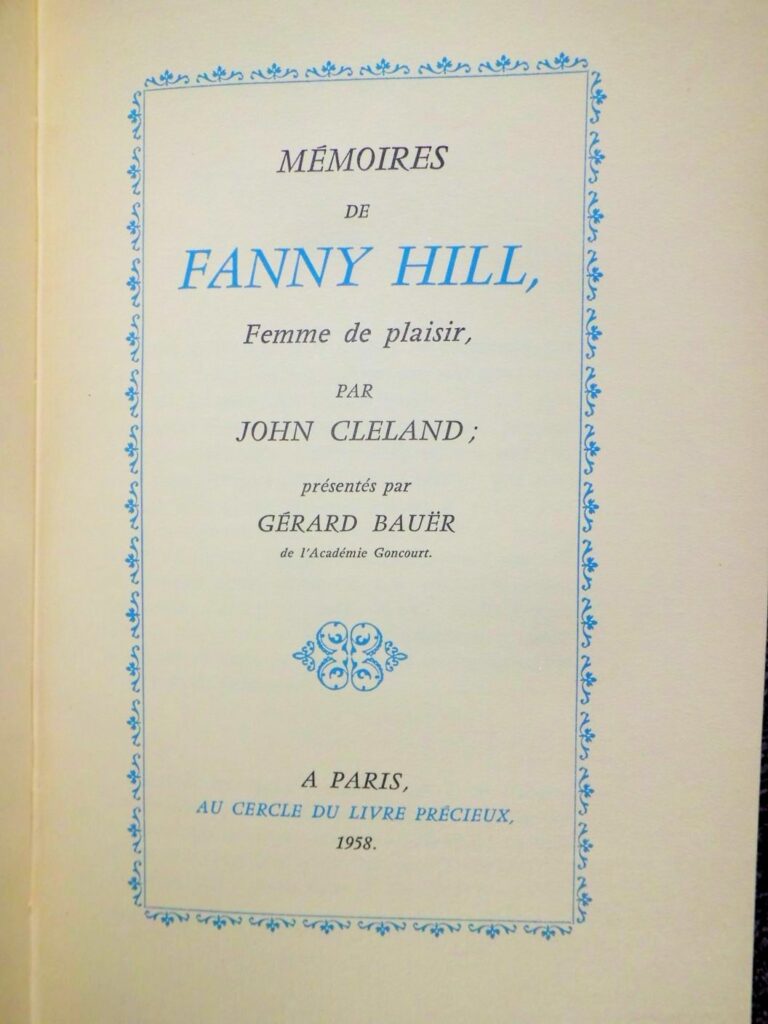 Livre érotique Mémoires de Fanny Hill par John Cleland