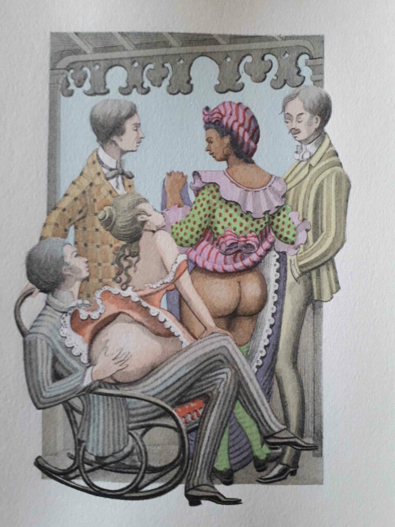 Illustration érotique de Michel Siméon pour le livre Nuit d'orgies à Saint-Pierre Martinique