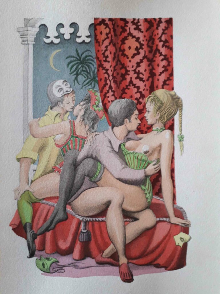 Illustration érotique de Michel Siméon pour le livre Nuit d'orgies à Saint-Pierre Martinique