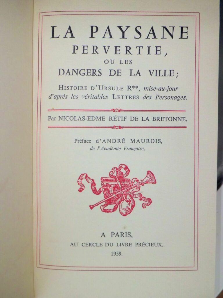 Livre érotique La Paysanne pervertie par Rétif de la Bretonne